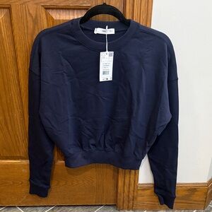 Mango Navy Blue Sweatshirt NWT Streetwear Sporty Athleisure Minimalist Small